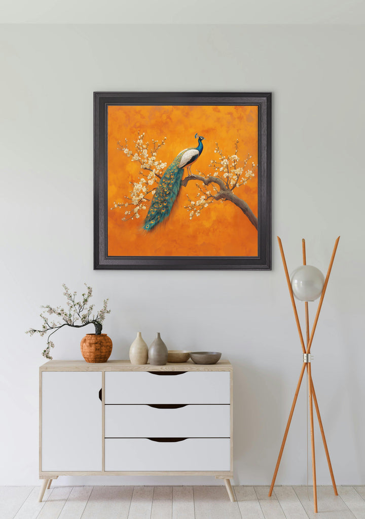 Peacocks In Saffron Garden - Black Hurstwood Square Frame - TheArtistsQuarter