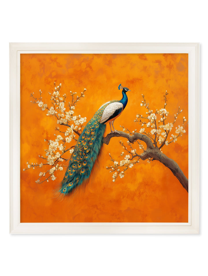 Peacocks In Saffron Garden - Cream Hurstwood Square Frame - TheArtistsQuarter