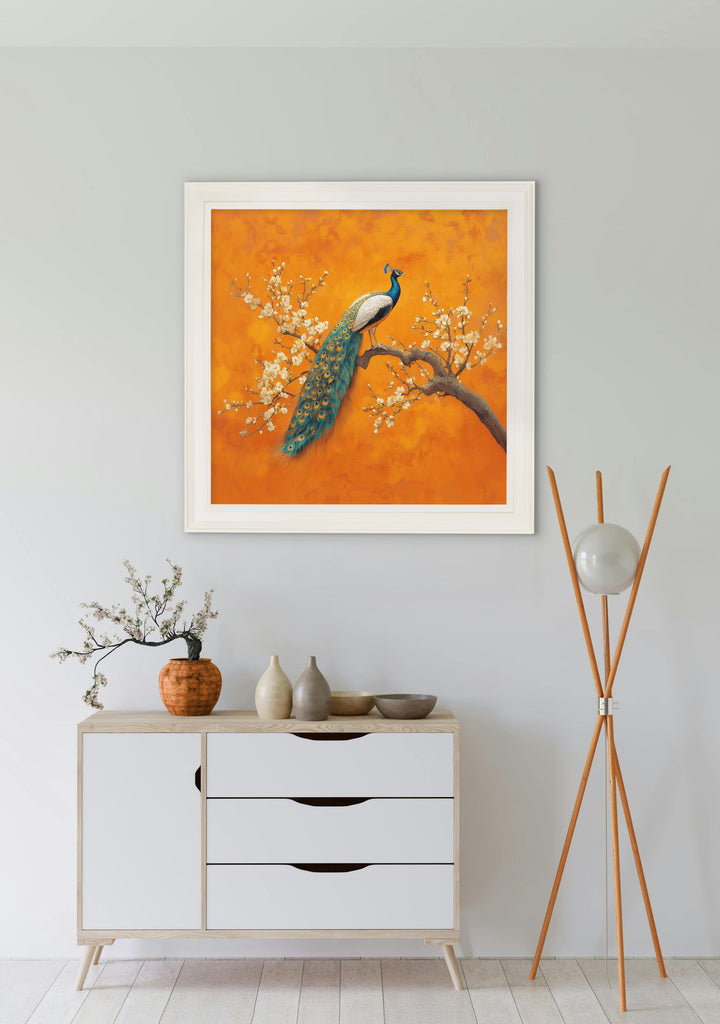 Peacocks In Saffron Garden - Cream Hurstwood Square Frame - TheArtistsQuarter