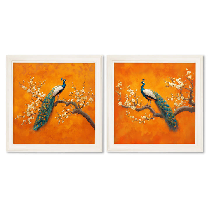 Peacocks In Saffron Garden - Cream Hurstwood Square Frame - TheArtistsQuarter