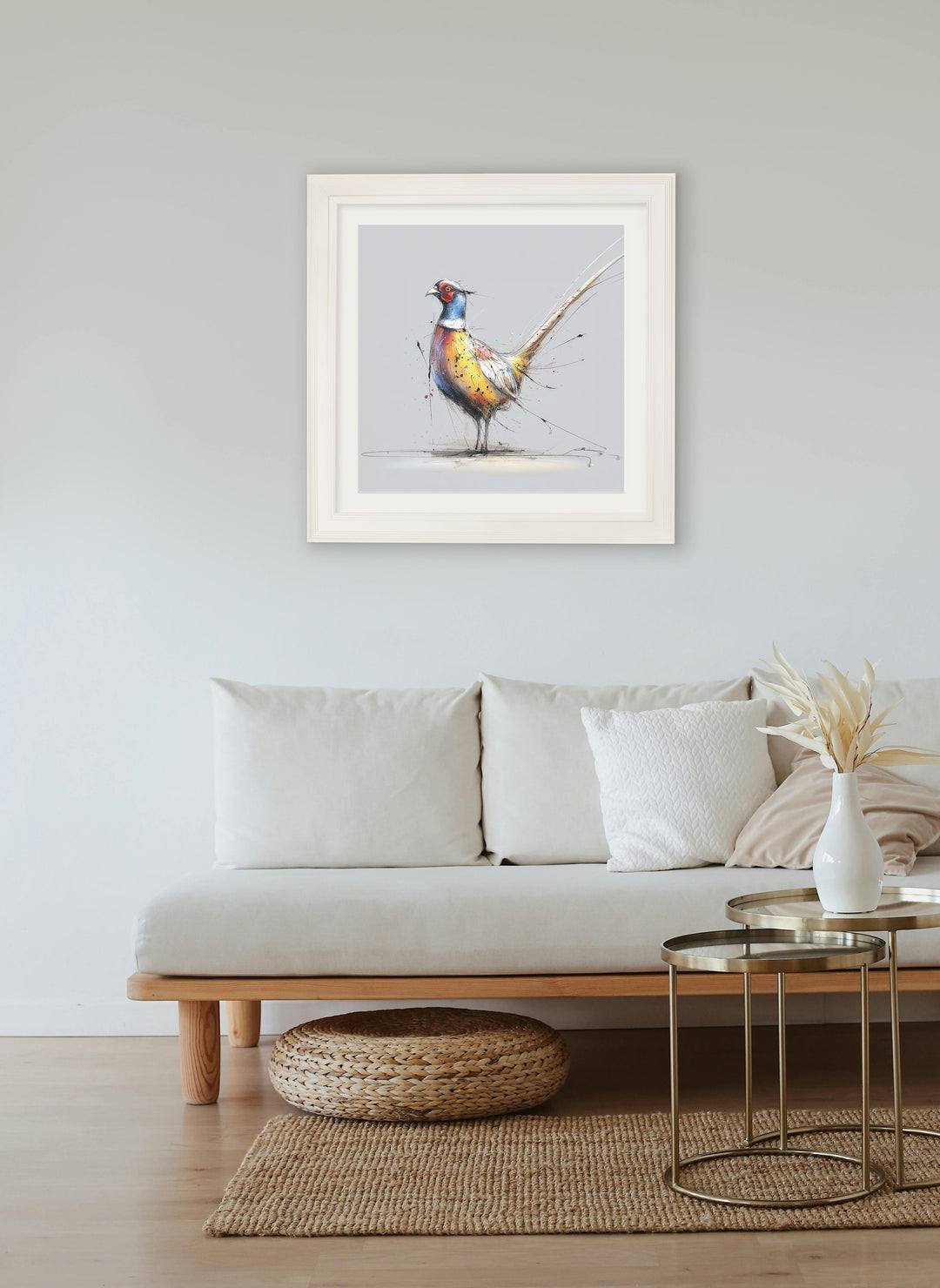 Plump Pheasant Cosy Sketch - Cream Hurstwood Square Frame - TheArtistsQuarter