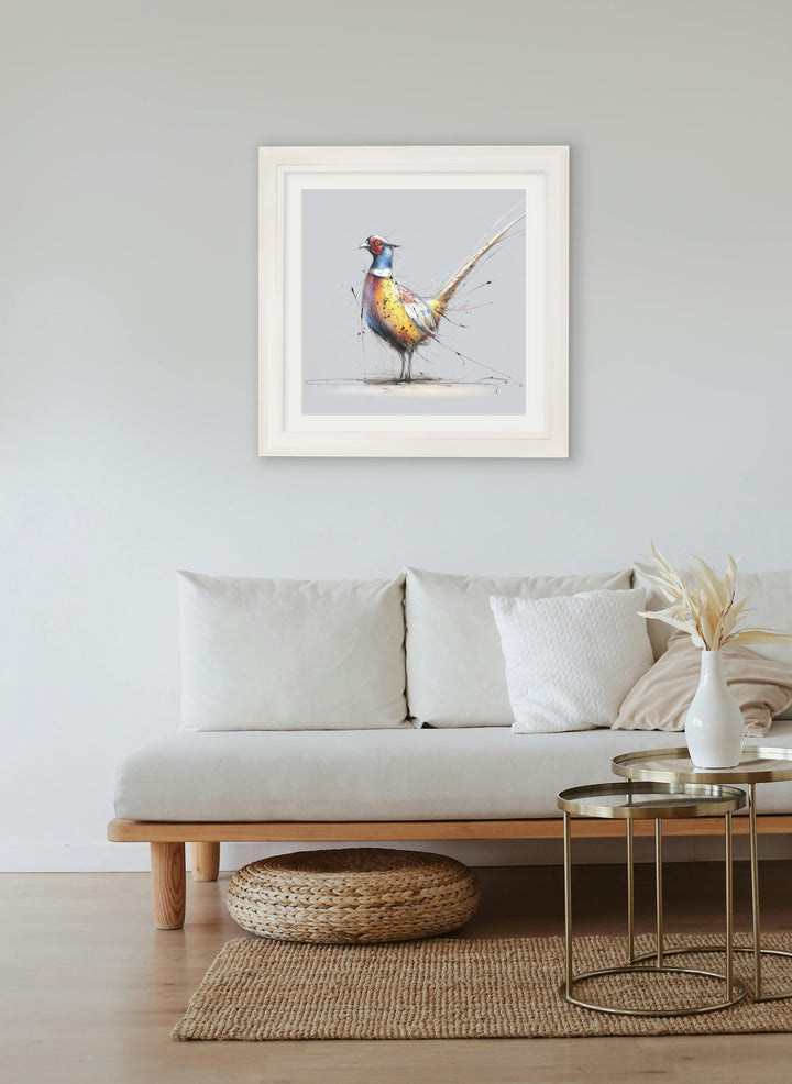 Plump Pheasant Cosy Sketch - Cream Hurstwood Square Frame - TheArtistsQuarter