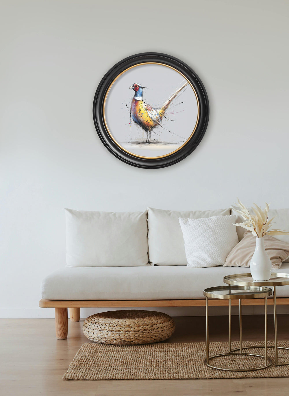 Plump Pheasant Cosy Sketch - Oxford Round Frame - TheArtistsQuarter