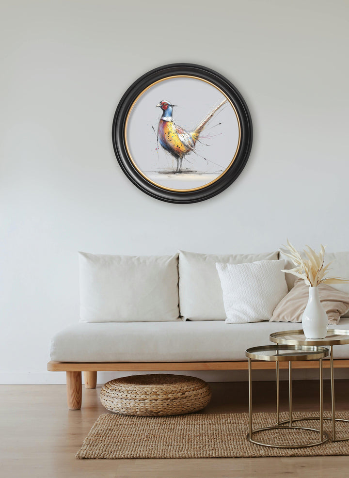 Plump Pheasant Cosy Sketch - Oxford Round Frame - TheArtistsQuarter
