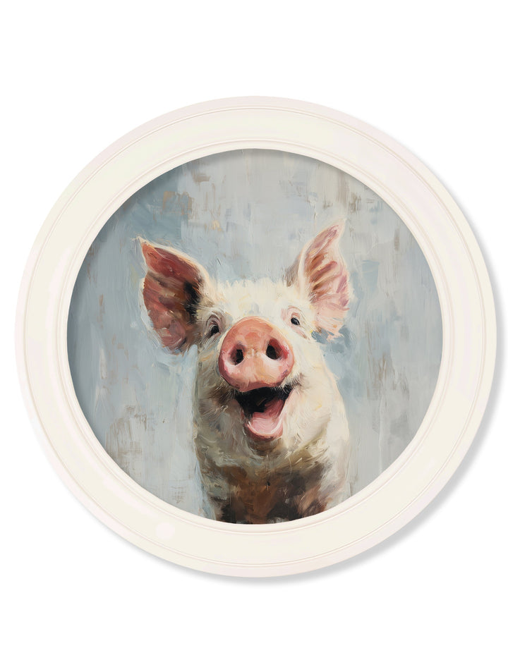 The Giggly Pig - Oxford Strong White Round Frame - TheArtistsQuarter