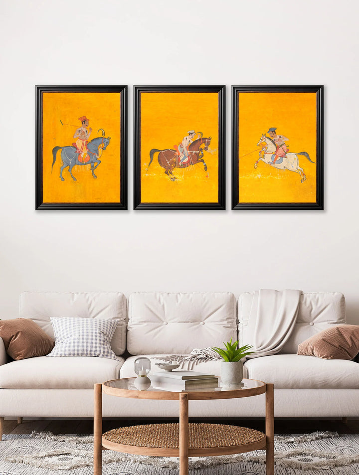 c.17th Century Indian Polo Players Triptych - TheArtistsQuarter