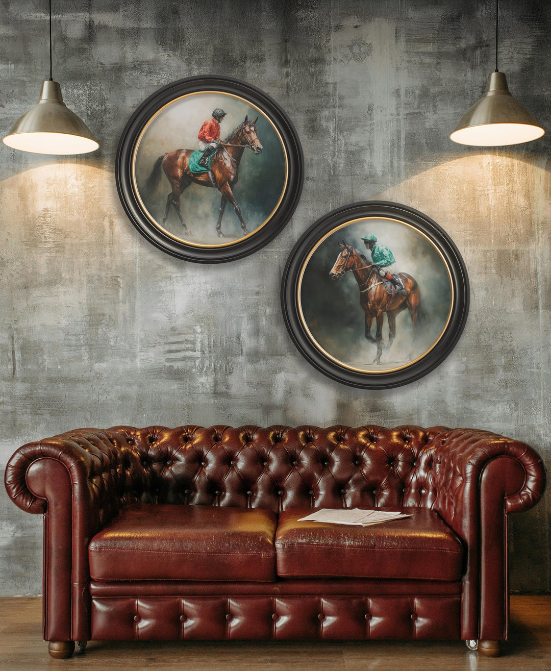 The Irish Racehorses - Oxford Round Frame - TheArtistsQuarter