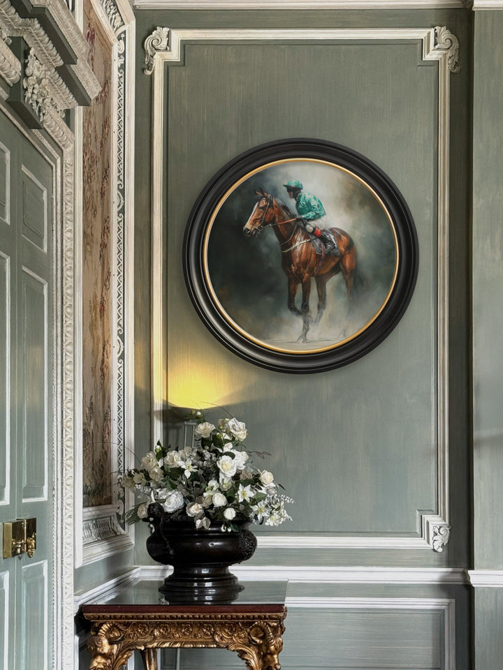 The Irish Racehorses - Oxford Round Frame - TheArtistsQuarter