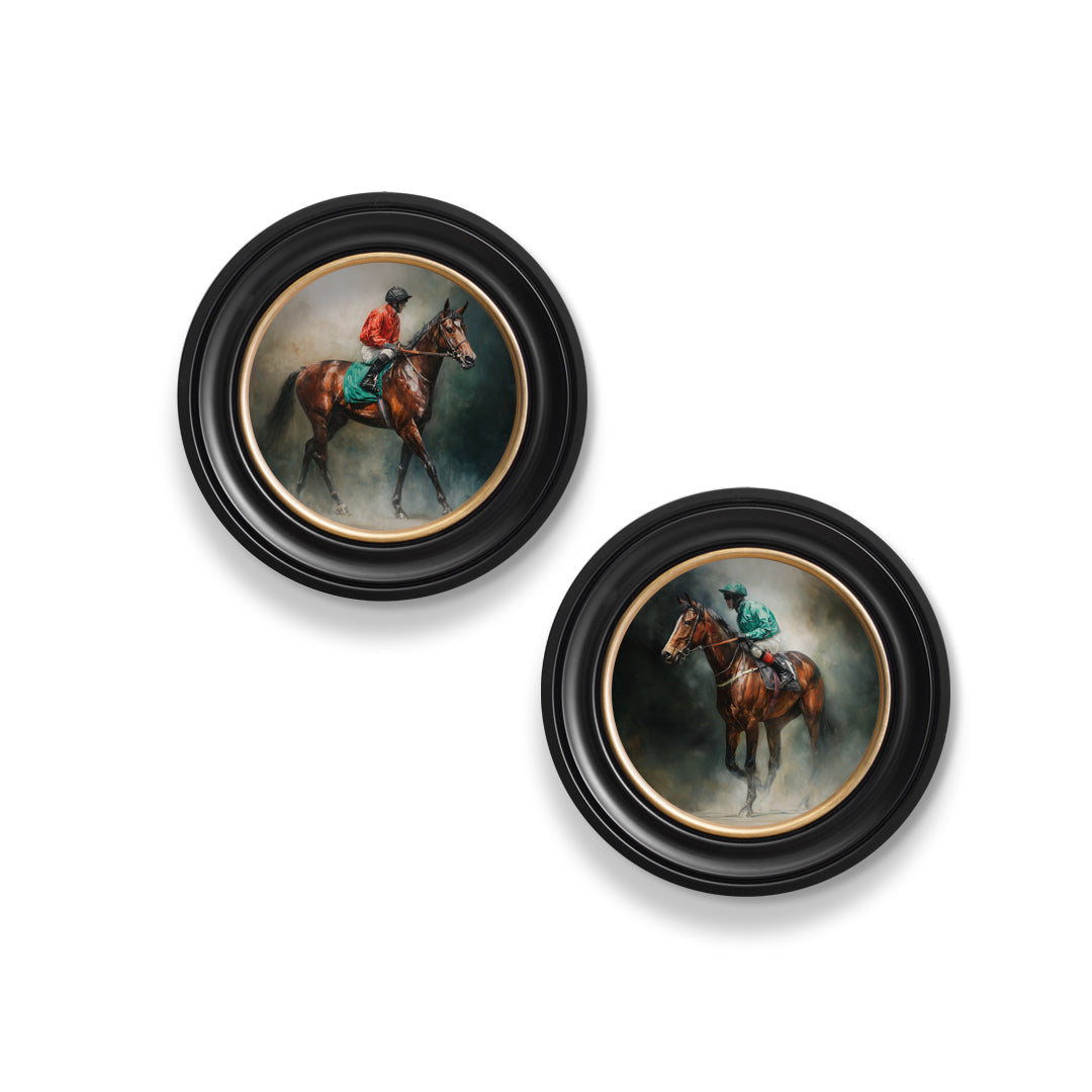 The Irish Racehorses - Oxford Round Frame - TheArtistsQuarter