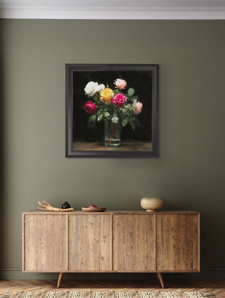 Roses After Dark - Black Hurstwood Square Frame - TheArtistsQuarter