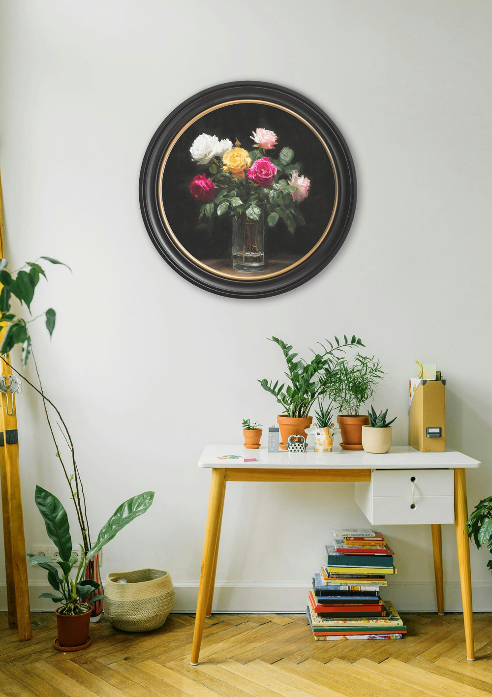 Roses After Dark - Oxford Round Frame - TheArtistsQuarter