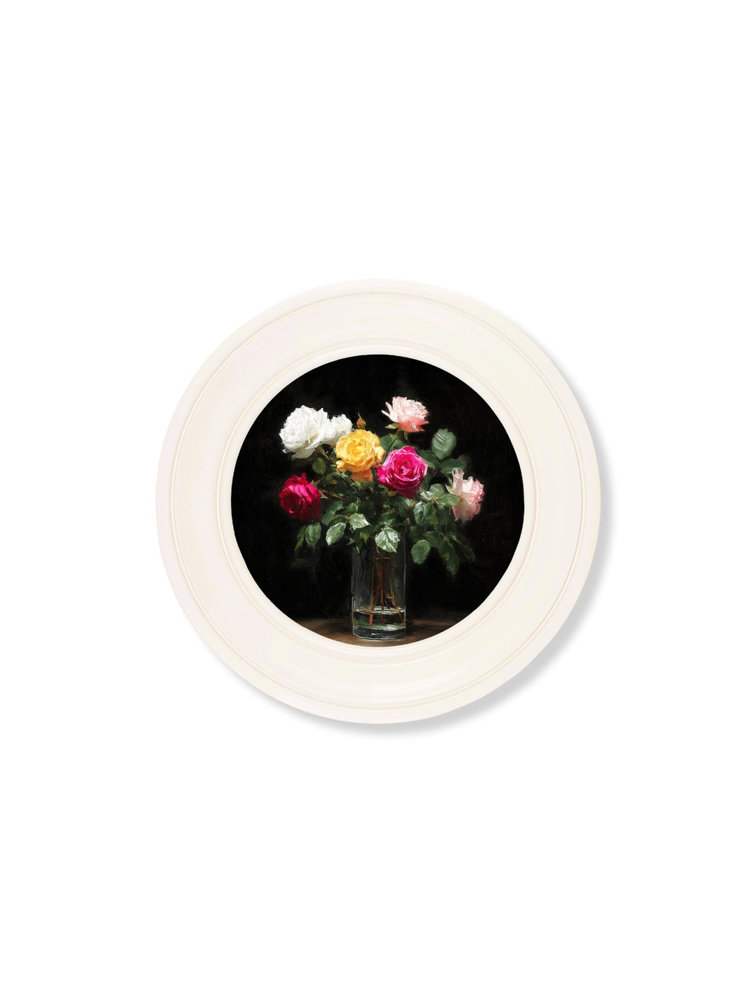 Roses After Dark - Oxford Strong White Round Frame - TheArtistsQuarter