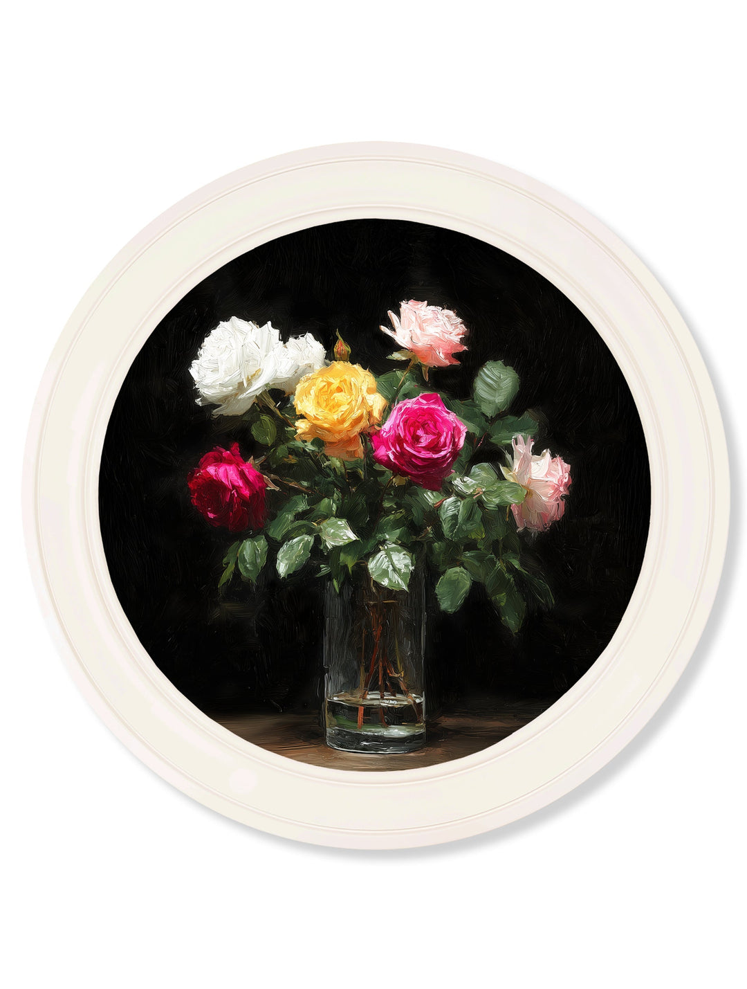 Roses After Dark - Oxford Strong White Round Frame - TheArtistsQuarter