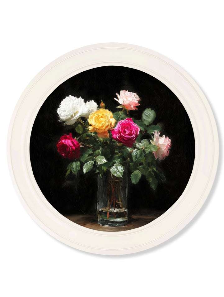 Roses After Dark - Oxford Strong White Round Frame - TheArtistsQuarter