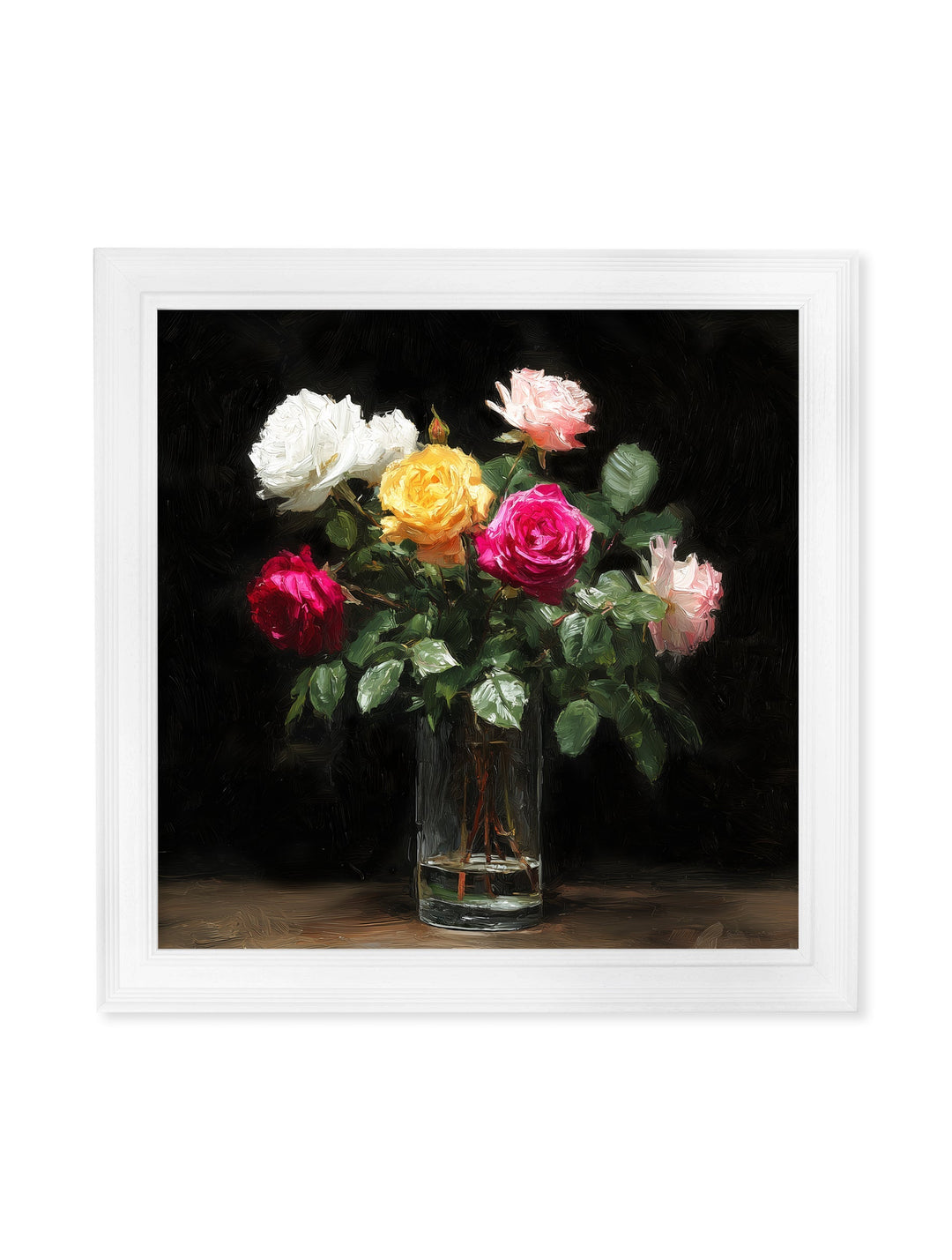 Roses After Dark - White Hurstwood Square Frame - TheArtistsQuarter