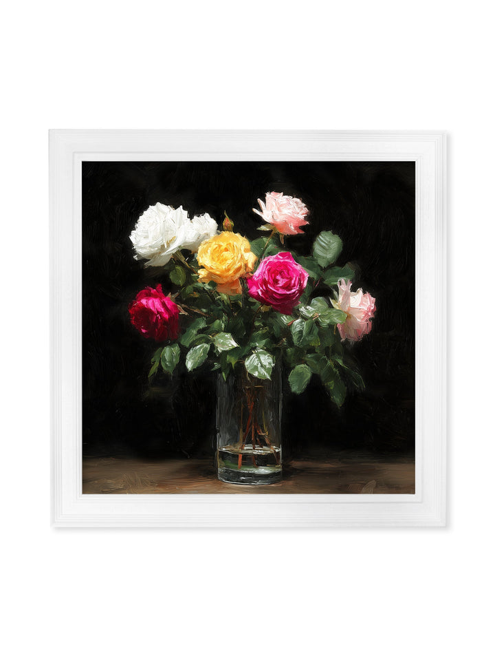 Roses After Dark - White Hurstwood Square Frame - TheArtistsQuarter