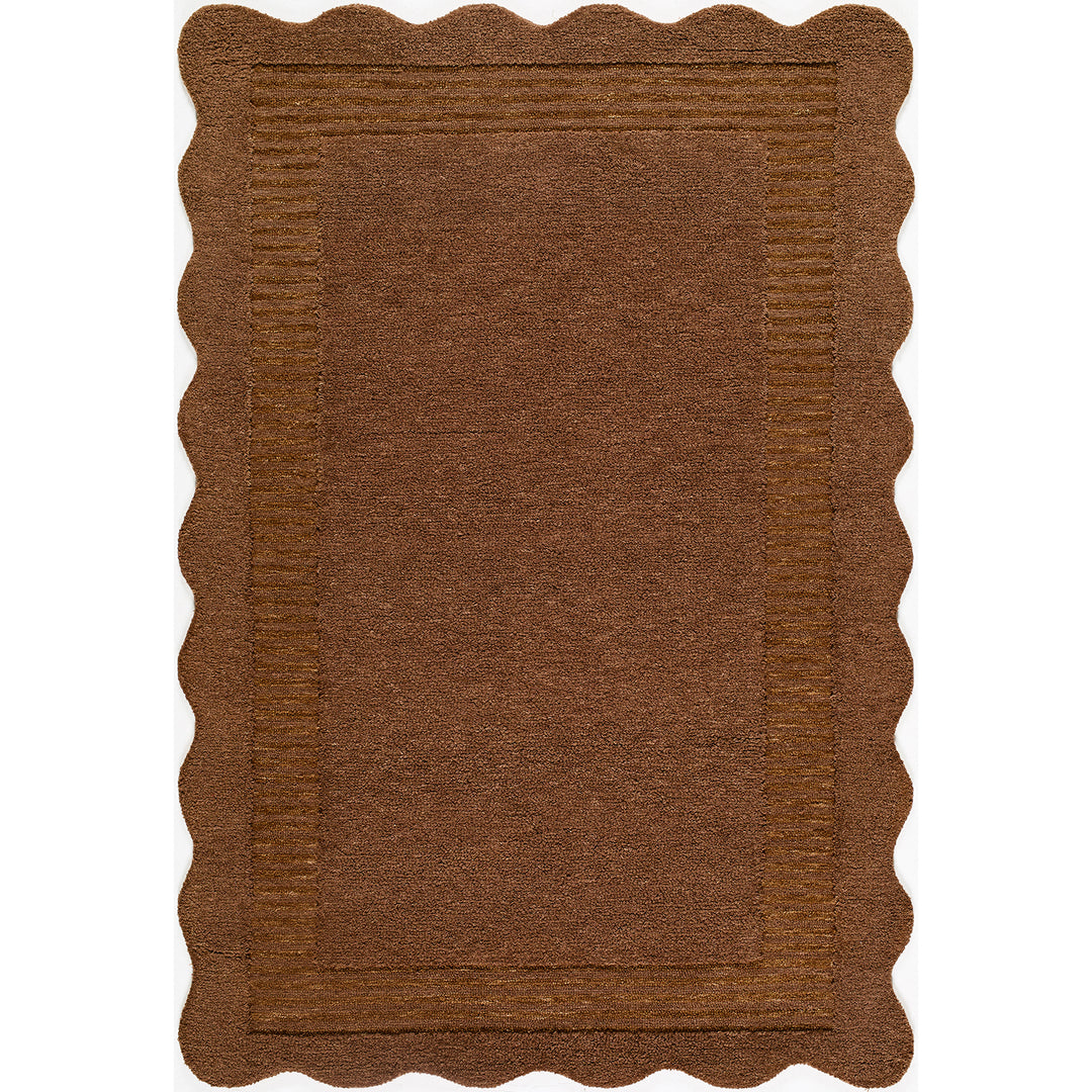 Scalloped Wool Rug Brown - TheArtistsQuarter