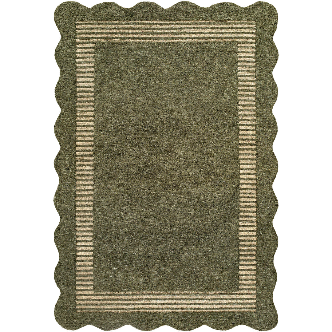 Scalloped Wool Rug Olive Green - TheArtistsQuarter