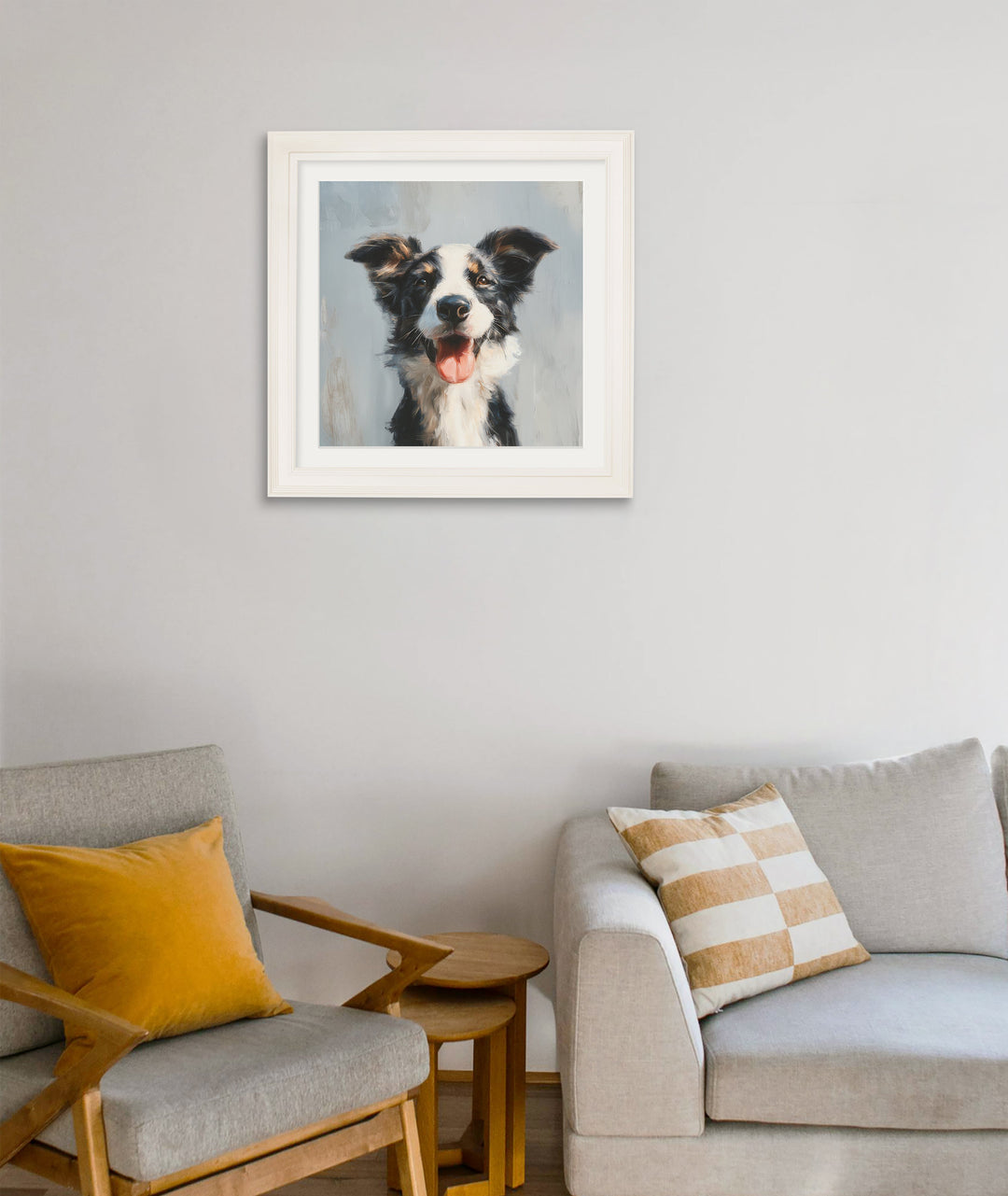 The Smiley Sheepdog - Cream Hurstwood Square Frame - TheArtistsQuarter