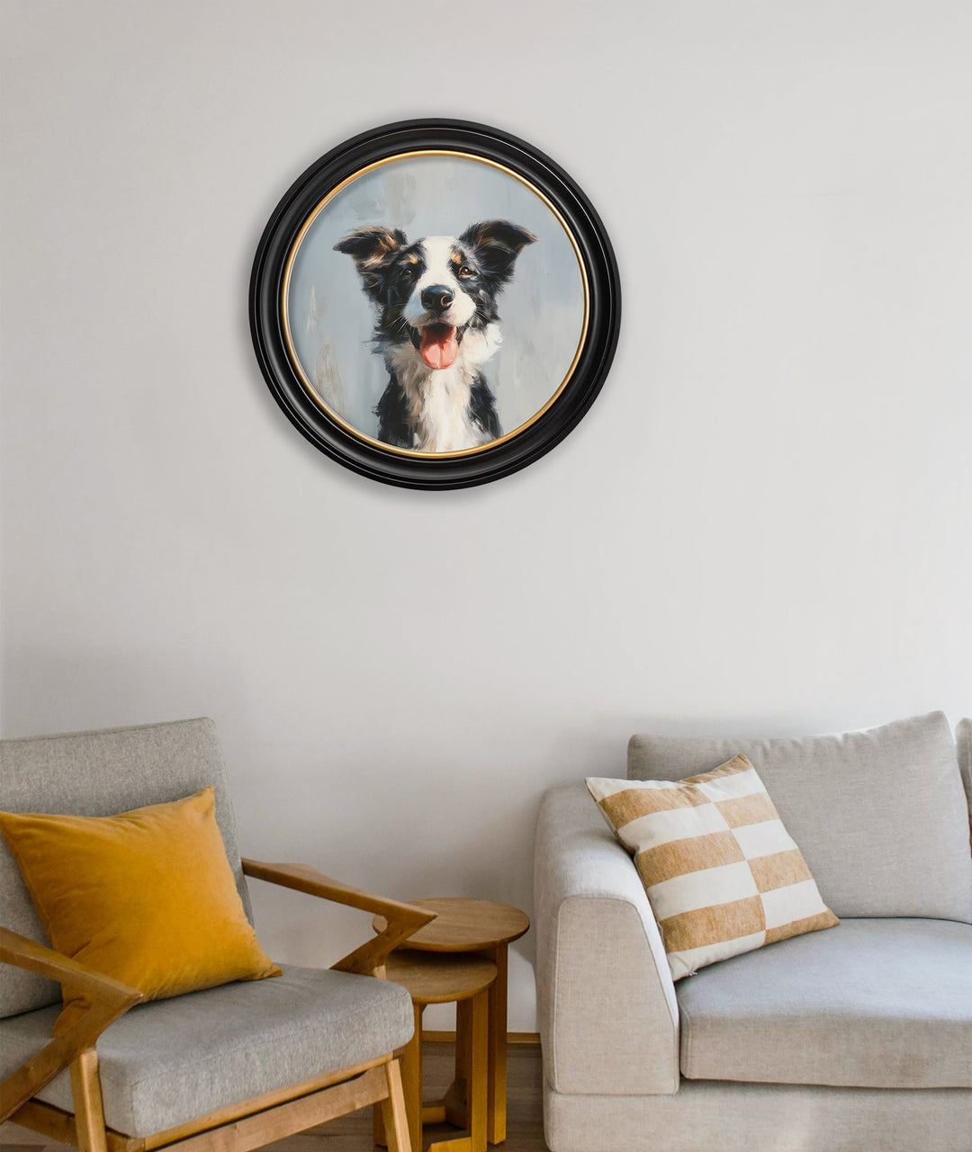 The Smiley Sheepdog - Oxford Round Frame - TheArtistsQuarter