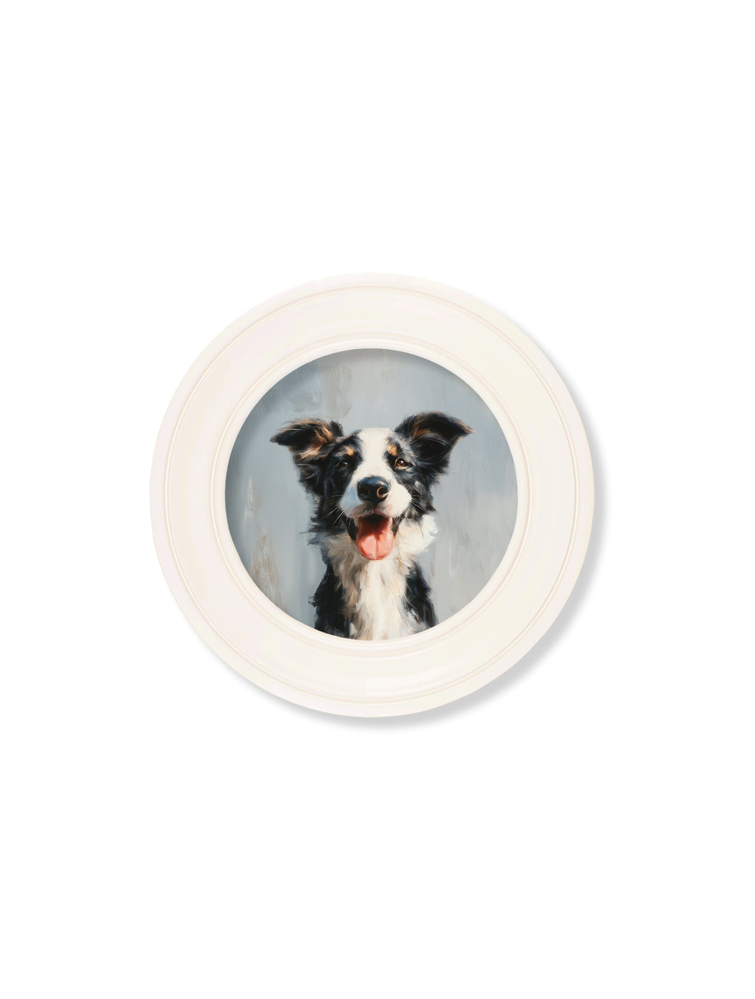 The Smiley Sheepdog - Oxford Strong White Round Frame - TheArtistsQuarter