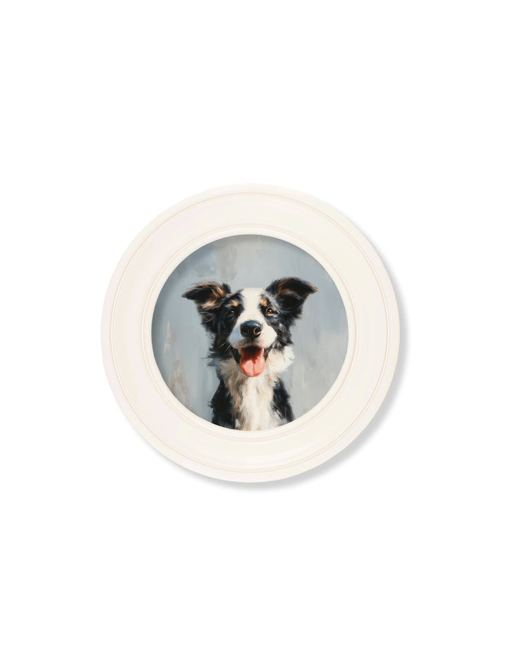 The Smiley Sheepdog - Oxford Strong White Round Frame - TheArtistsQuarter
