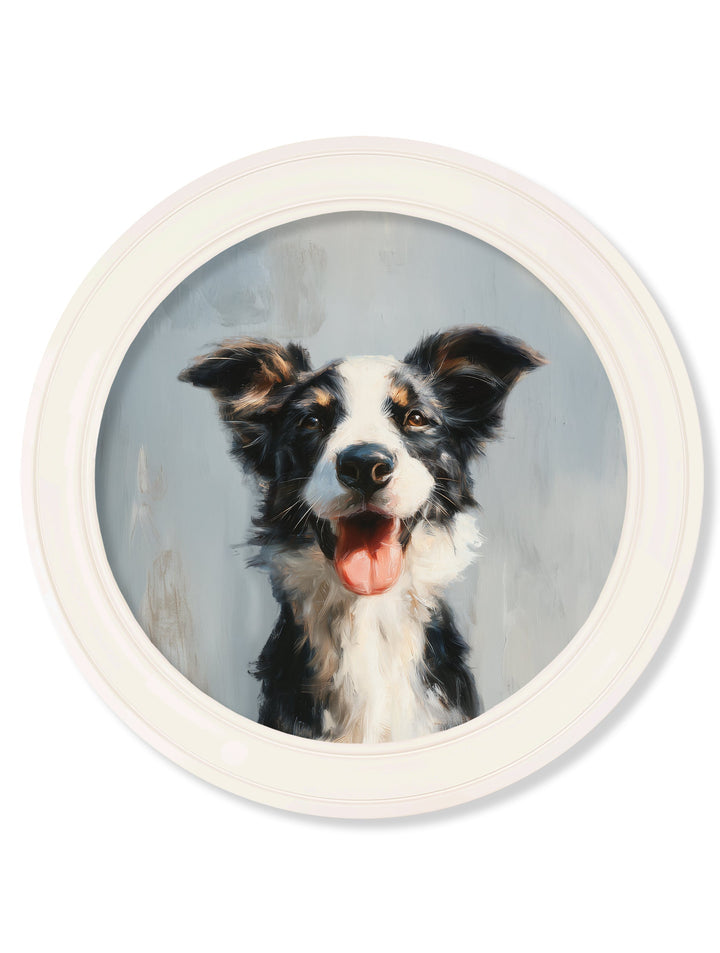 The Smiley Sheepdog - Oxford Strong White Round Frame - TheArtistsQuarter