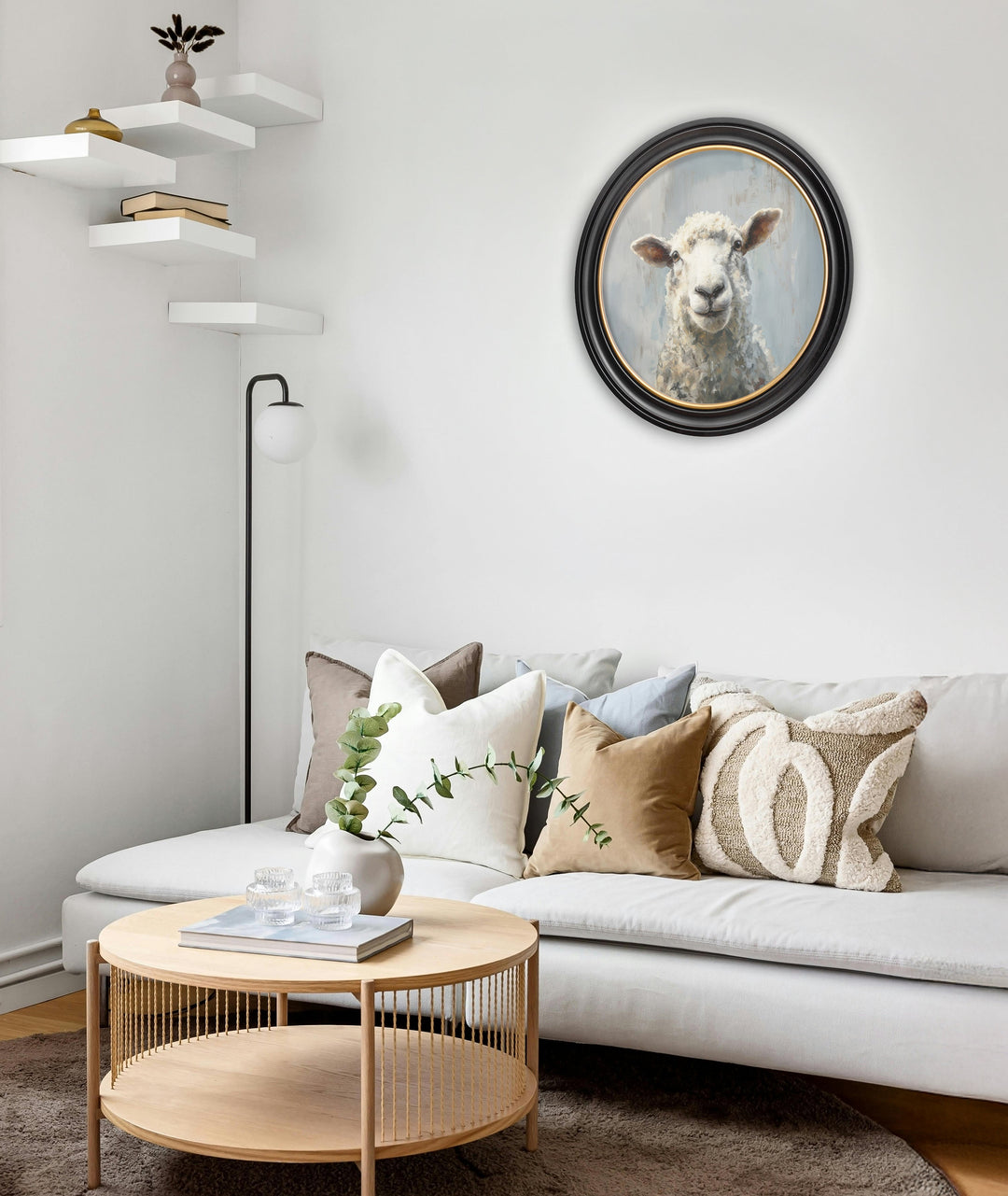 The Jolly Sheep - Oxford Round Frame - TheArtistsQuarter