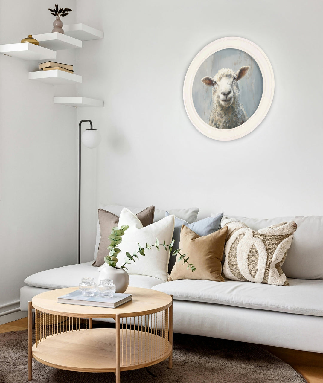 The Jolly Sheep - Oxford Strong White Round Frame - TheArtistsQuarter