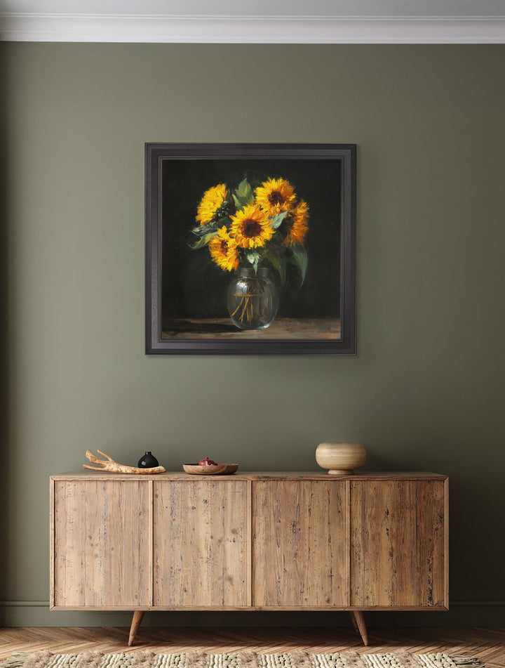 Sunflowers After Dark - Black Hurstwood Square Frame - TheArtistsQuarter