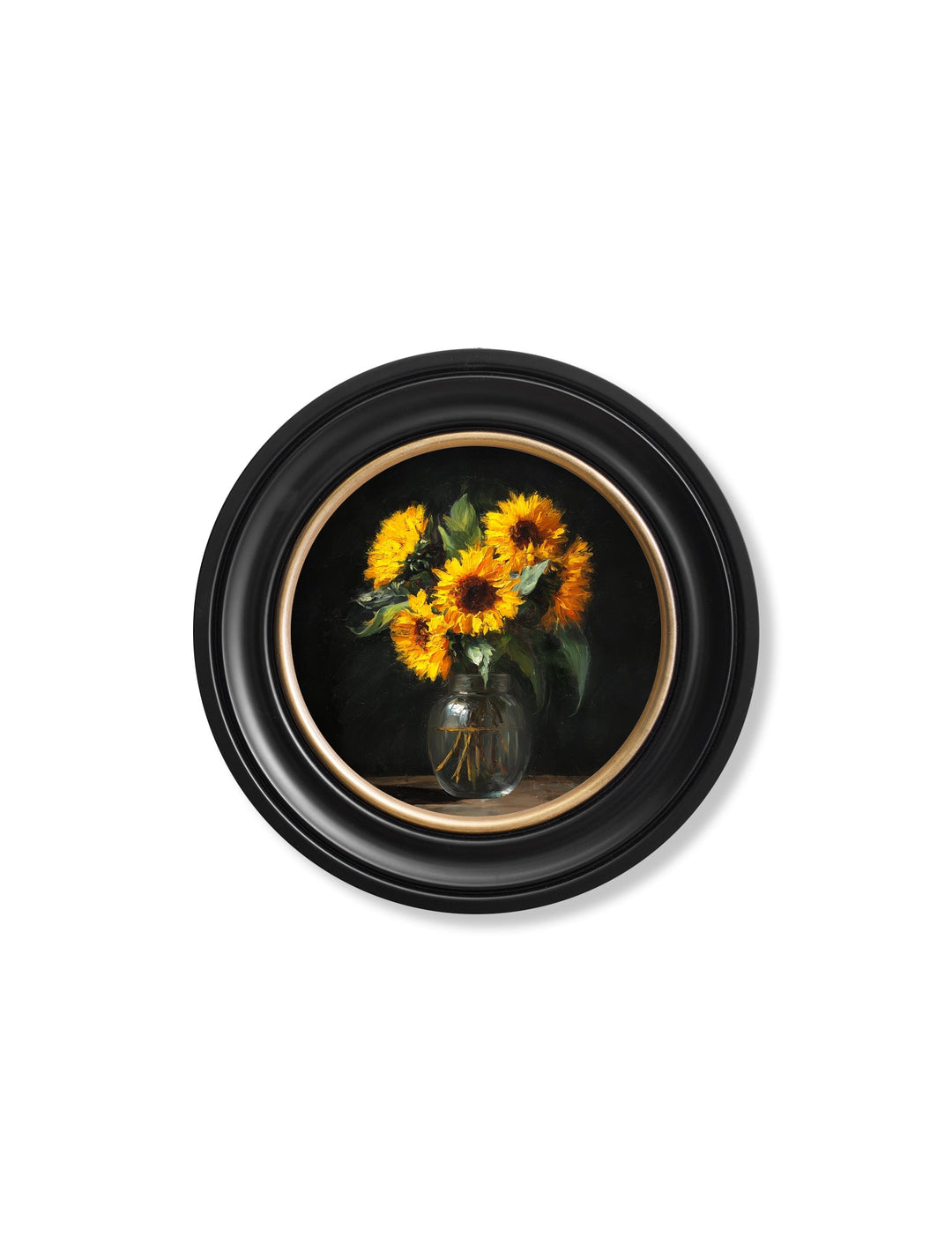 Sunflowers After Dark - Oxford Round Frame - TheArtistsQuarter
