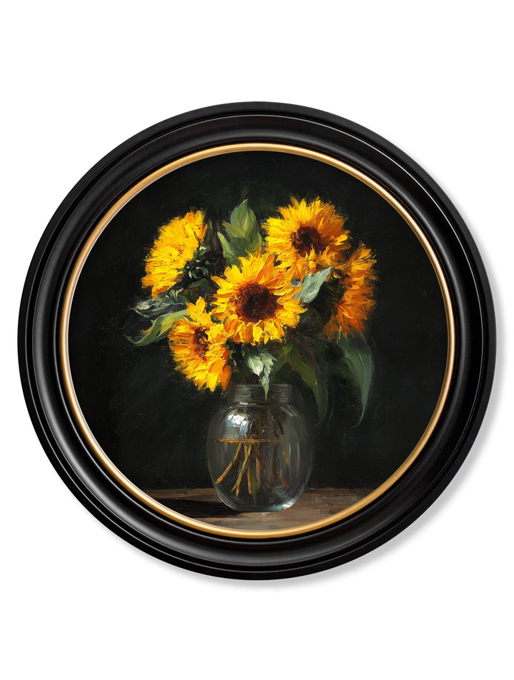 Sunflowers After Dark - Oxford Round Frame - TheArtistsQuarter