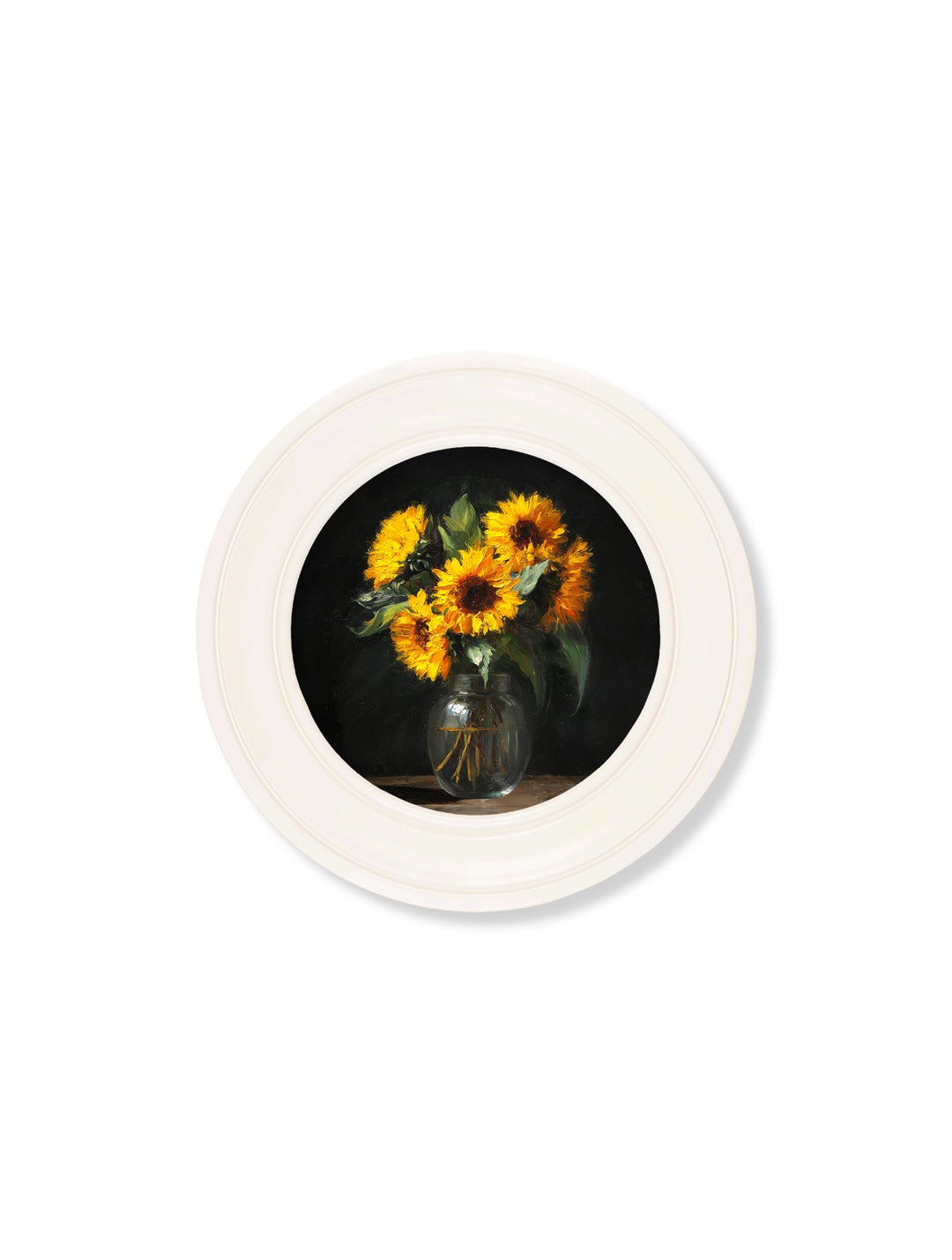Sunflowers After Dark - Oxford Strong White Round Frame - TheArtistsQuarter