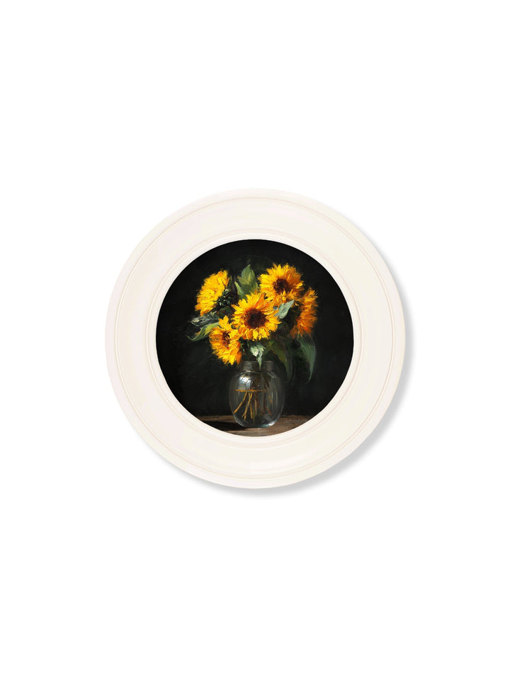 Sunflowers After Dark - Oxford Strong White Round Frame - TheArtistsQuarter