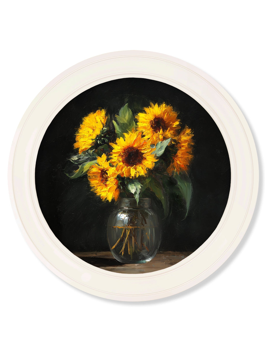 Sunflowers After Dark - Oxford Strong White Round Frame - TheArtistsQuarter