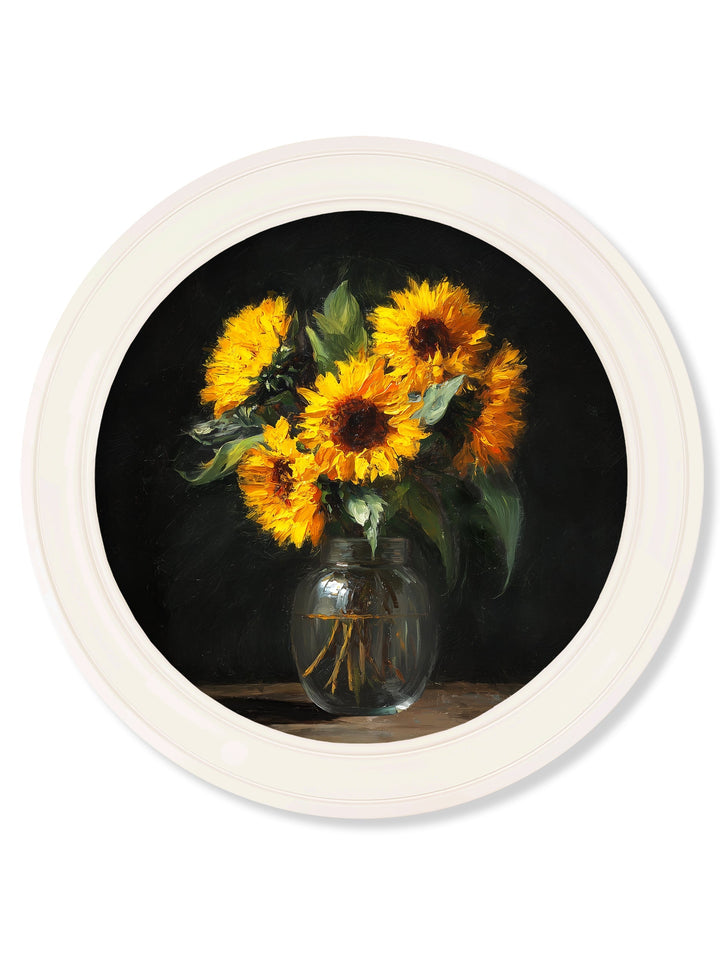 Sunflowers After Dark - Oxford Strong White Round Frame - TheArtistsQuarter