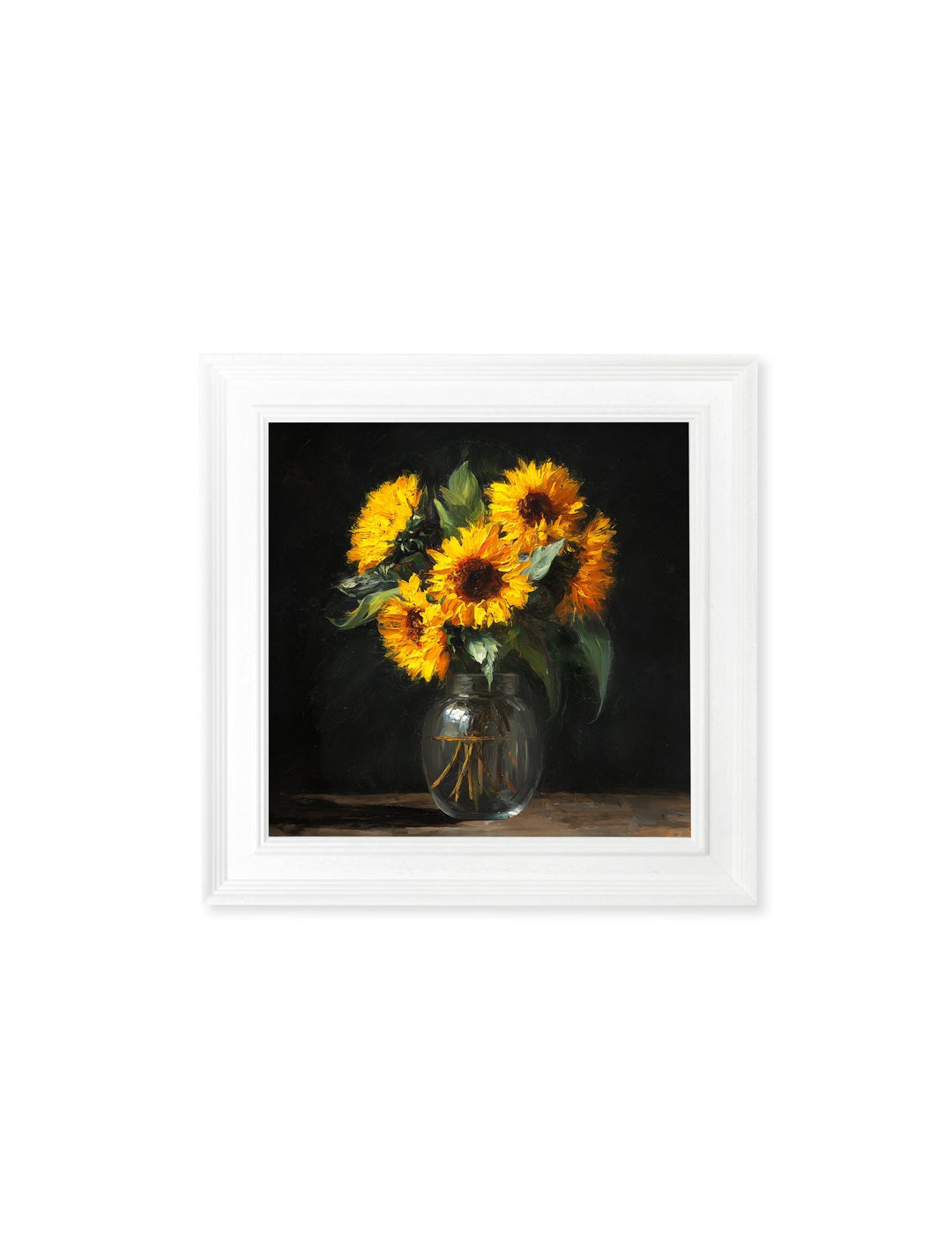 Sunflowers After Dark - White Hurstwood Square Frame - TheArtistsQuarter