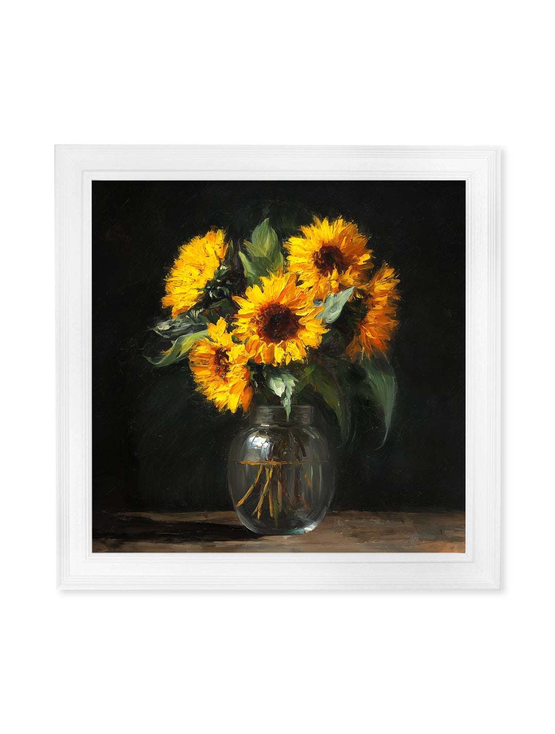 Sunflowers After Dark - White Hurstwood Square Frame - TheArtistsQuarter