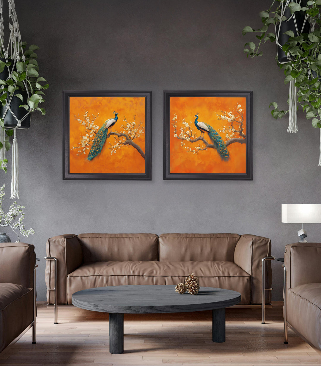 Peacocks In Saffron Garden - Black Hurstwood Square Frame - TheArtistsQuarter