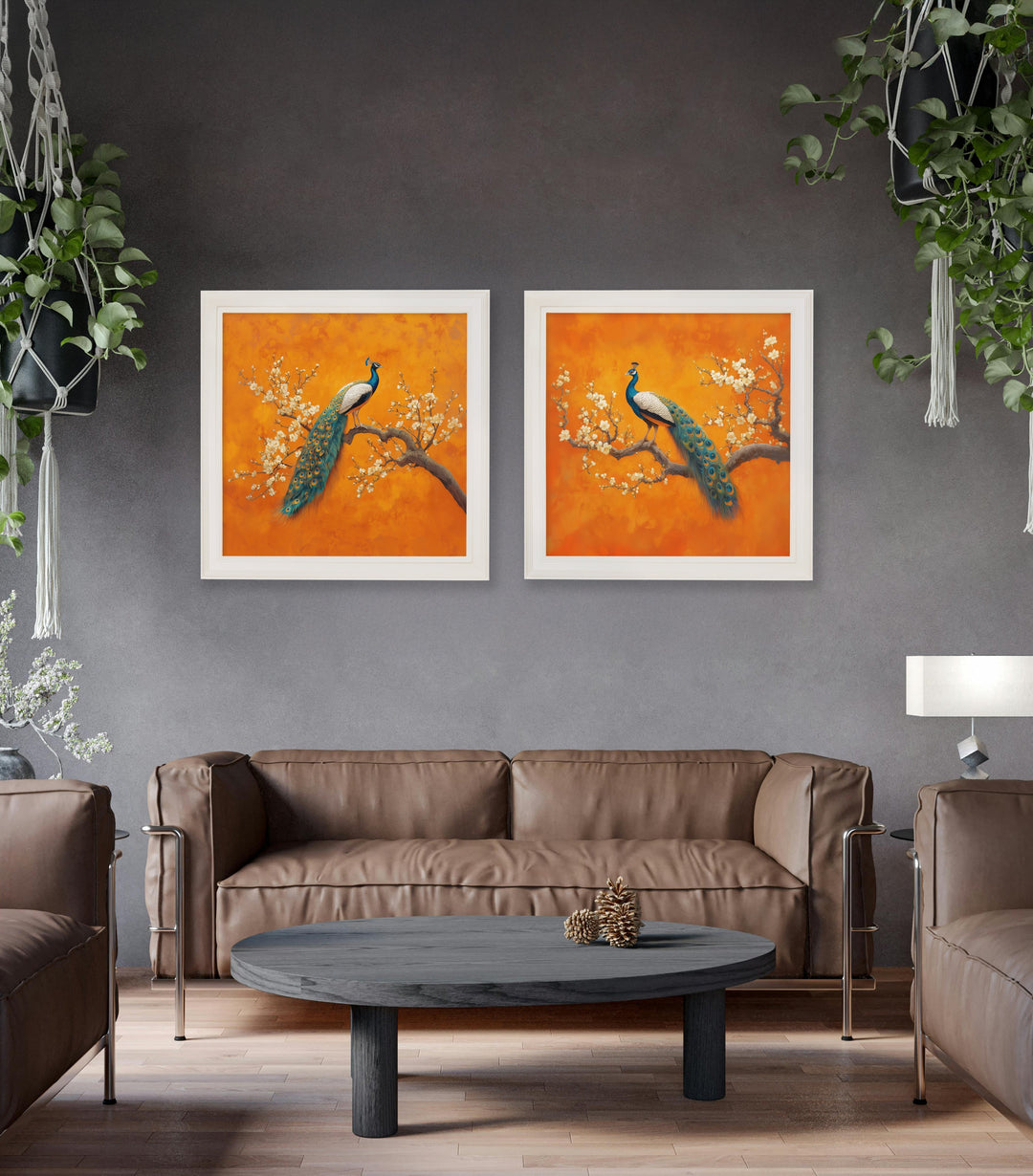 Peacocks In Saffron Garden - Cream Hurstwood Square Frame - TheArtistsQuarter