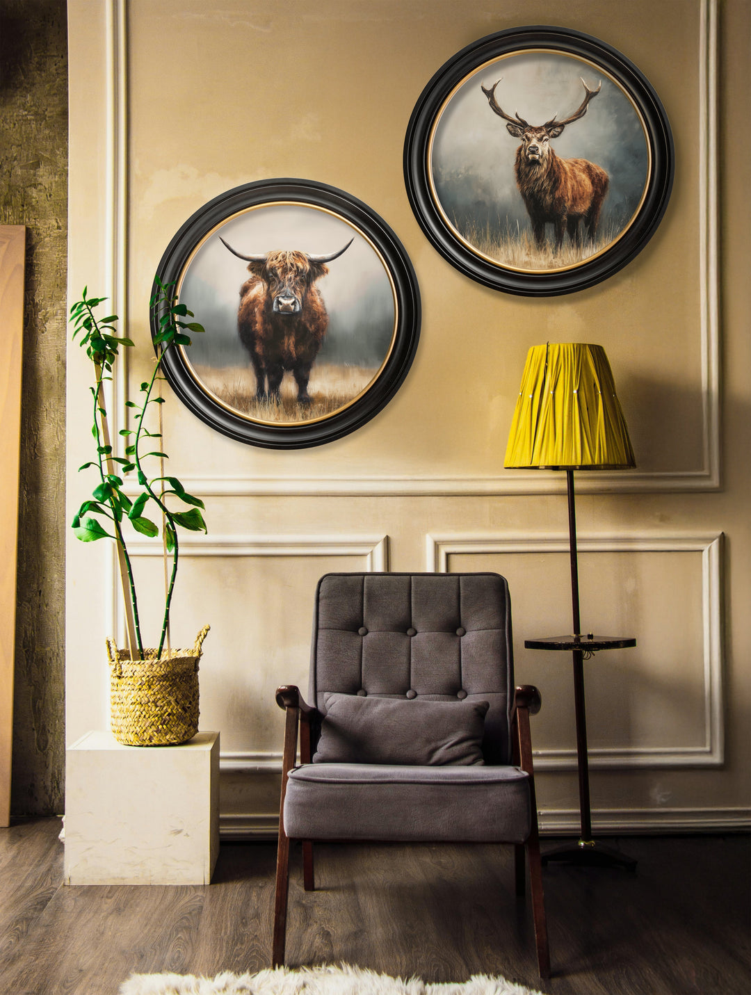 Highland Cow - Oxford Round Frame - TheArtistsQuarter