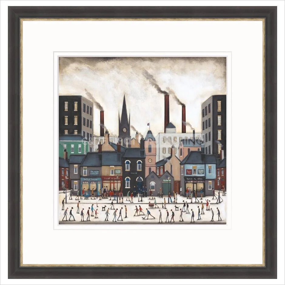 A Northern Saturday by Sean Durkin - black frame with distressed silver edge