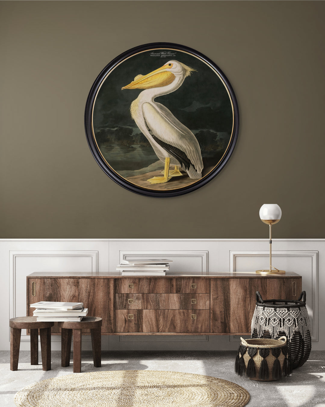 C.1838 Audubon's American Pelican - Round Frame - TheArtistsQuarter