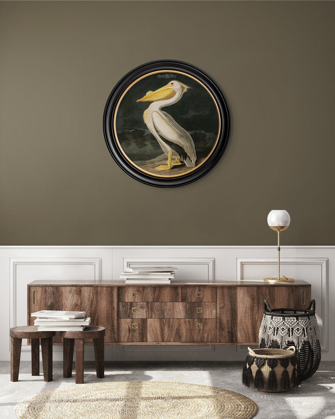 C.1838 Audubon's American Pelican - Round Frame - TheArtistsQuarter