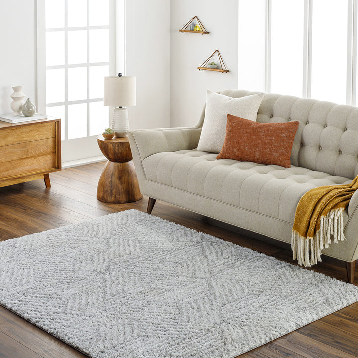 Cloudy Geometric Shaggy Rug Grey - TheArtistsQuarter