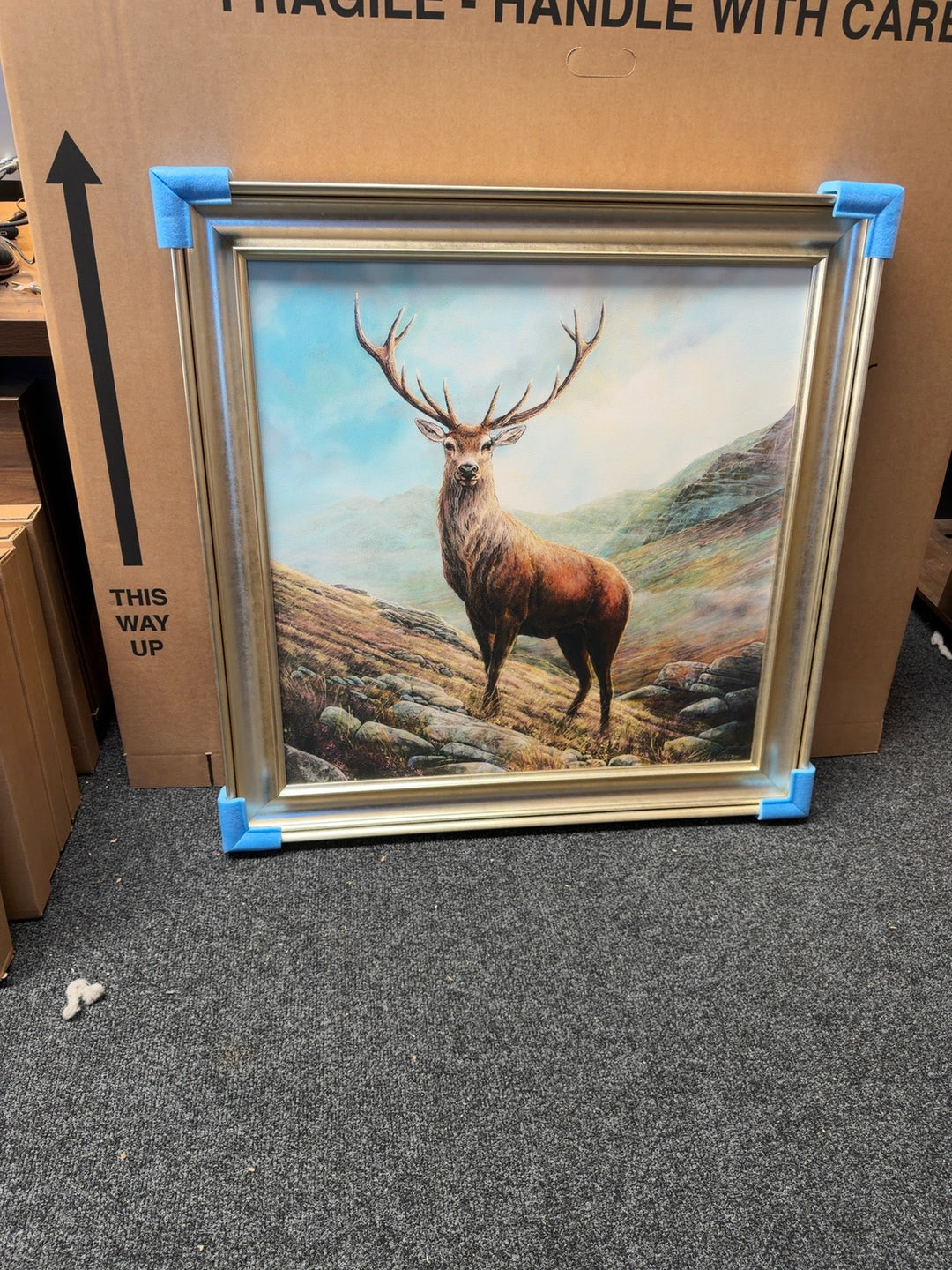Chris Sharp framed stag artwork, 94 x 94 cm