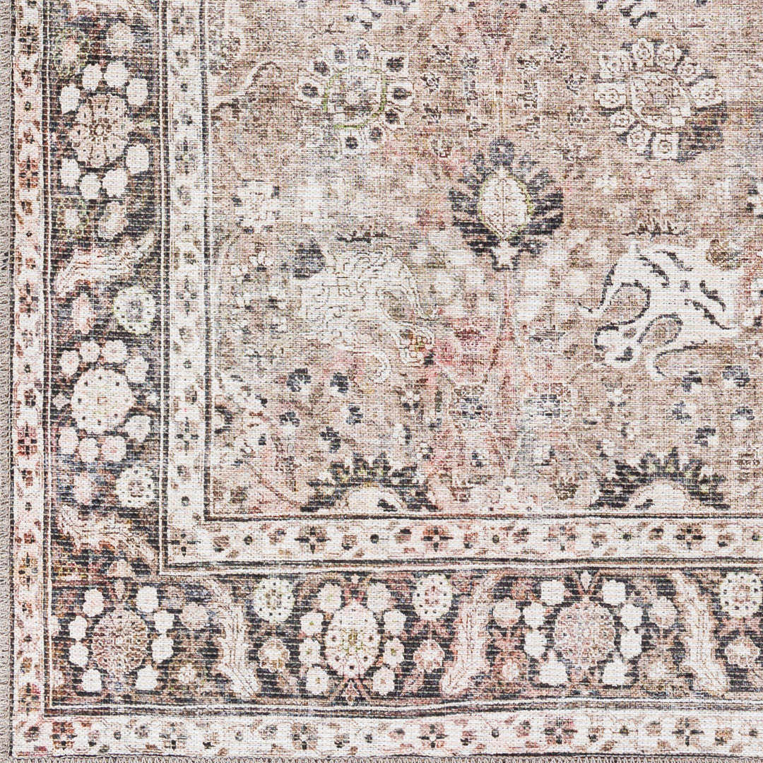 Colin Vintage Traditional Washable Runner Brown & Charcoal - TheArtistsQuarter