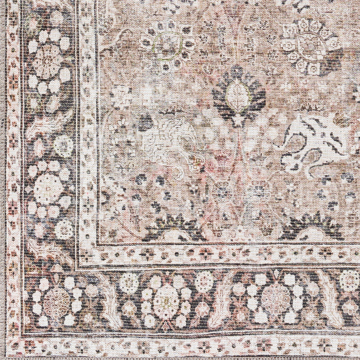 Colin Vintage Traditional Washable Runner Brown & Charcoal - TheArtistsQuarter
