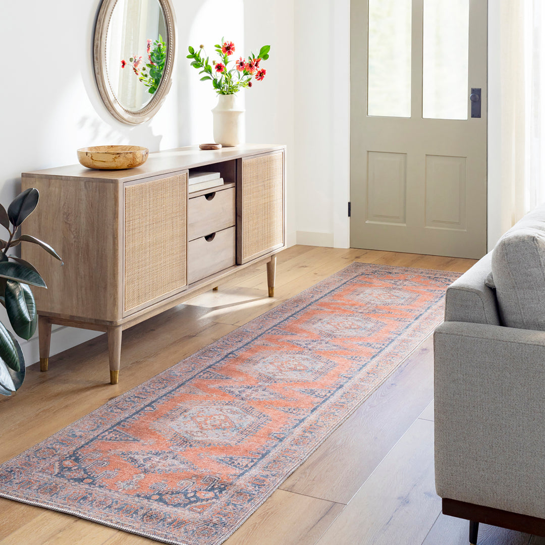 Colin Vintage Traditional Washable Runner Orange & Burnt Orange - TheArtistsQuarter