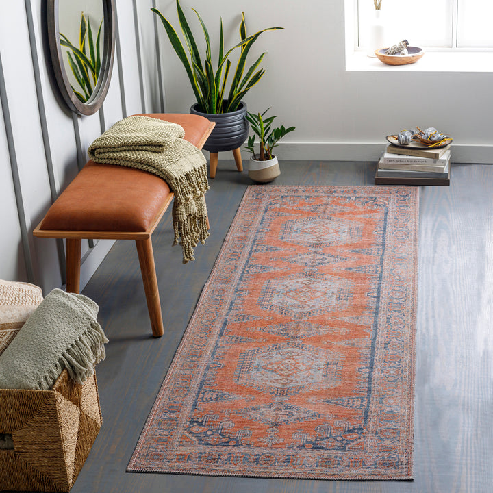 Colin Vintage Traditional Washable Runner Orange & Burnt Orange - TheArtistsQuarter
